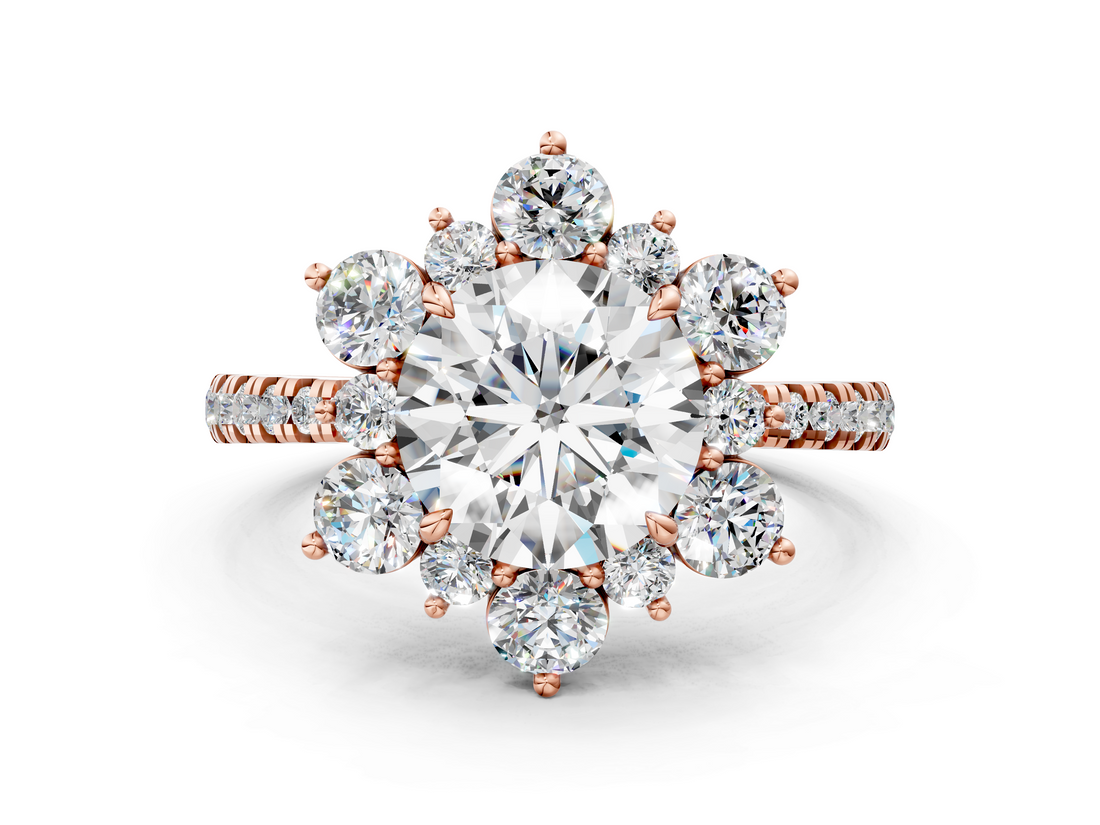 Rose gold Round Cut Diamond Floral Halo Pave Band with Prong Setting_41