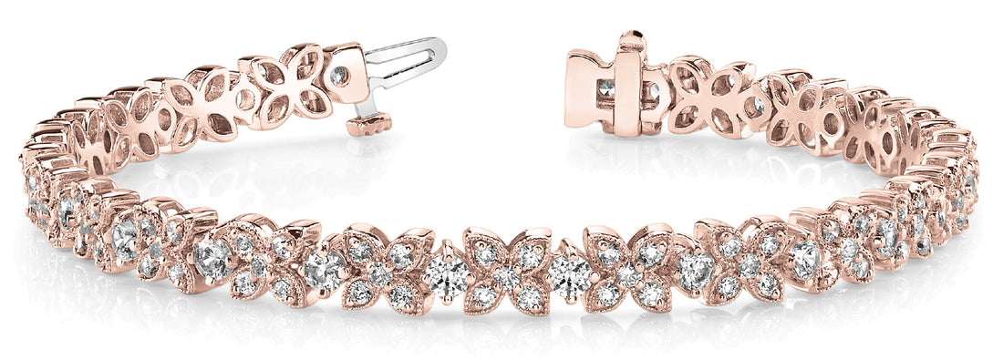Rose gold Round Cut Diamond Floral Tennis Bracelet with Prong Setting