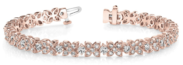 Rose gold Round Cut Diamond Floral Tennis Bracelet with Prong Setting
