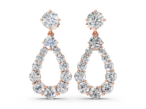 Rose gold Round Cut Diamond Graduated Shared Prong Drop Earrings