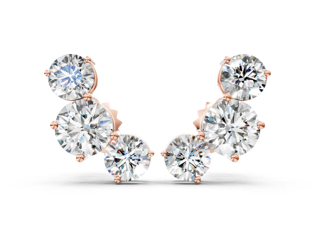 Rose gold Round Cut Diamond Graduated Three-Stone Stud Earrings