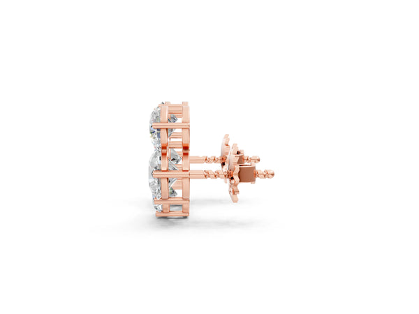 Rose gold Round Cut Diamond Graduated Three-Stone Stud Earrings