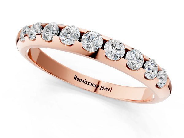 Rose gold Round Cut Diamond Half-Eternity Band with Shared Prong Setting