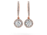 Rose gold Round Cut Diamond Halo Drop Earrings with Pavé Hoop