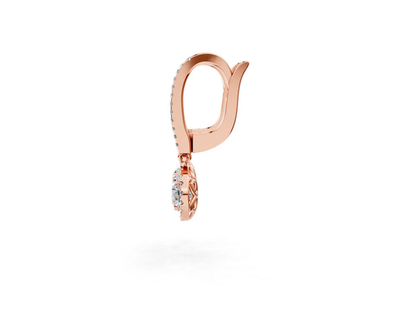 Rose gold Round Cut Diamond Halo Drop Earrings with Pavé Hoop