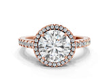 Rose gold Round Cut Diamond Halo Engagement Ring with Pavé Band and Prong Setting_27