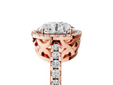 Rose gold Round Cut Diamond Halo Engagement Ring with Pavé Band and Prong Setting_32