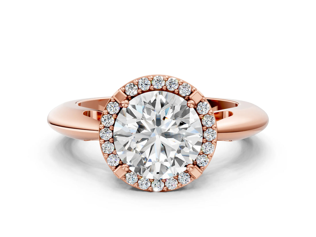 Rose gold Round Cut Diamond Halo Engagement Ring with Split Shank and Four-Prong Setting_95