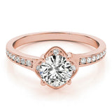 Rose gold Round Cut Diamond Halo Pave Band Cushion Prong Ring 1