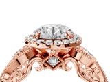 Rose gold Round Cut Diamond Halo Ring with Milgrain Pavé Band and Four-Prong Setting_58