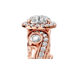 Rose gold Round Cut Diamond Halo Ring with Milgrain Pavé Band and Four-Prong Setting_59