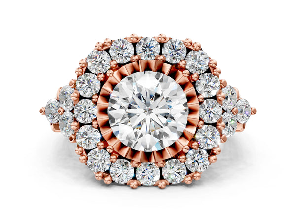Rose Gold Round Halo Crossover Pave Engagement Ring Setting