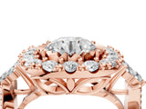 Rose gold Round Cut Diamond Halo Ring with Pavé Band and Four-Prong Setting_48