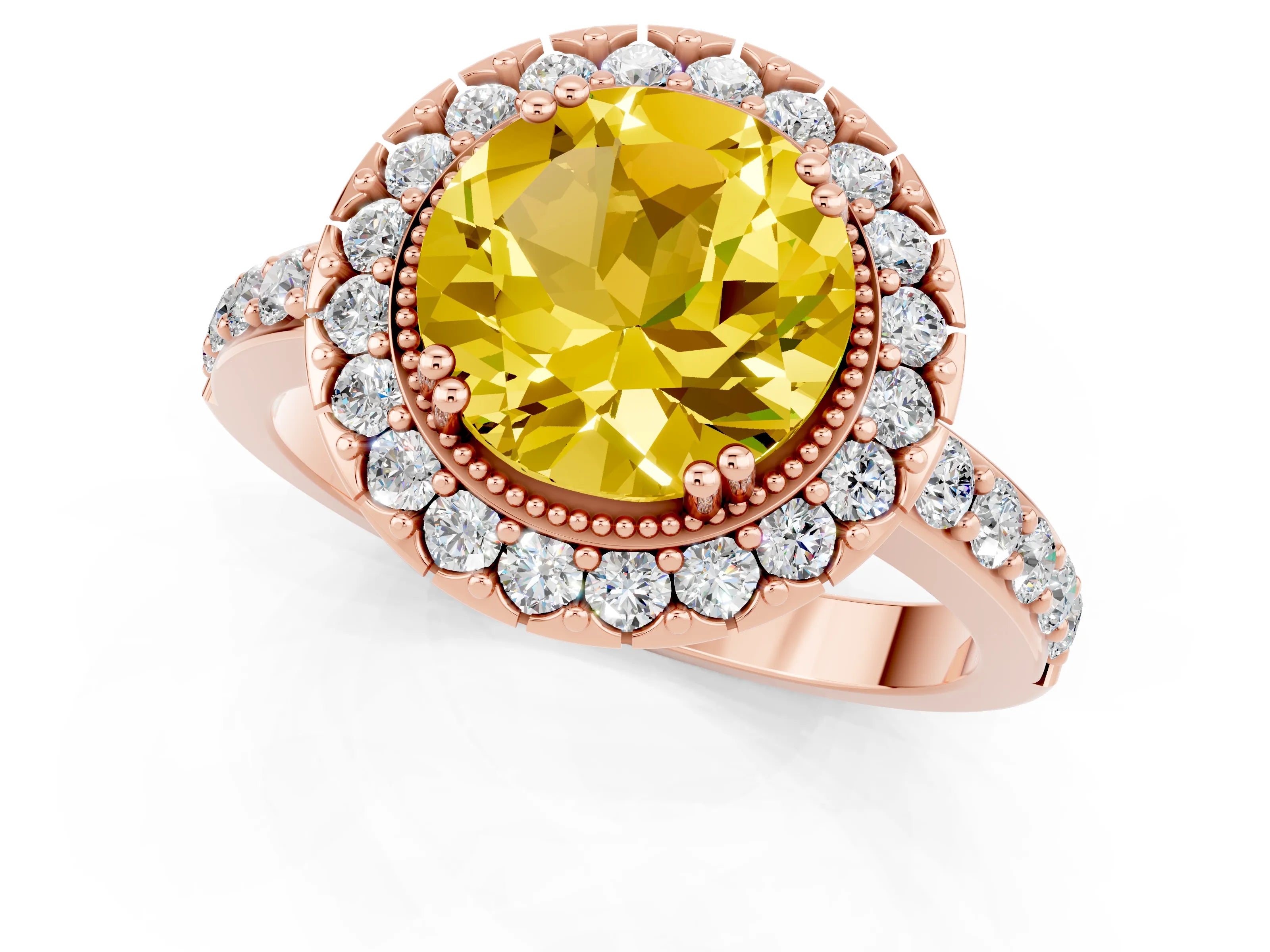 Rose gold Round Cut Diamond Halo Ring with Pavé Band and Prong Setting_1