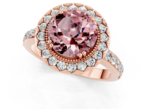 Rose gold Round Cut Diamond Halo Ring with Pavé Band and Prong Setting_1