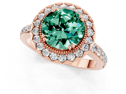 Rose gold Round Cut Diamond Halo Ring with Pavé Band and Prong Setting_1