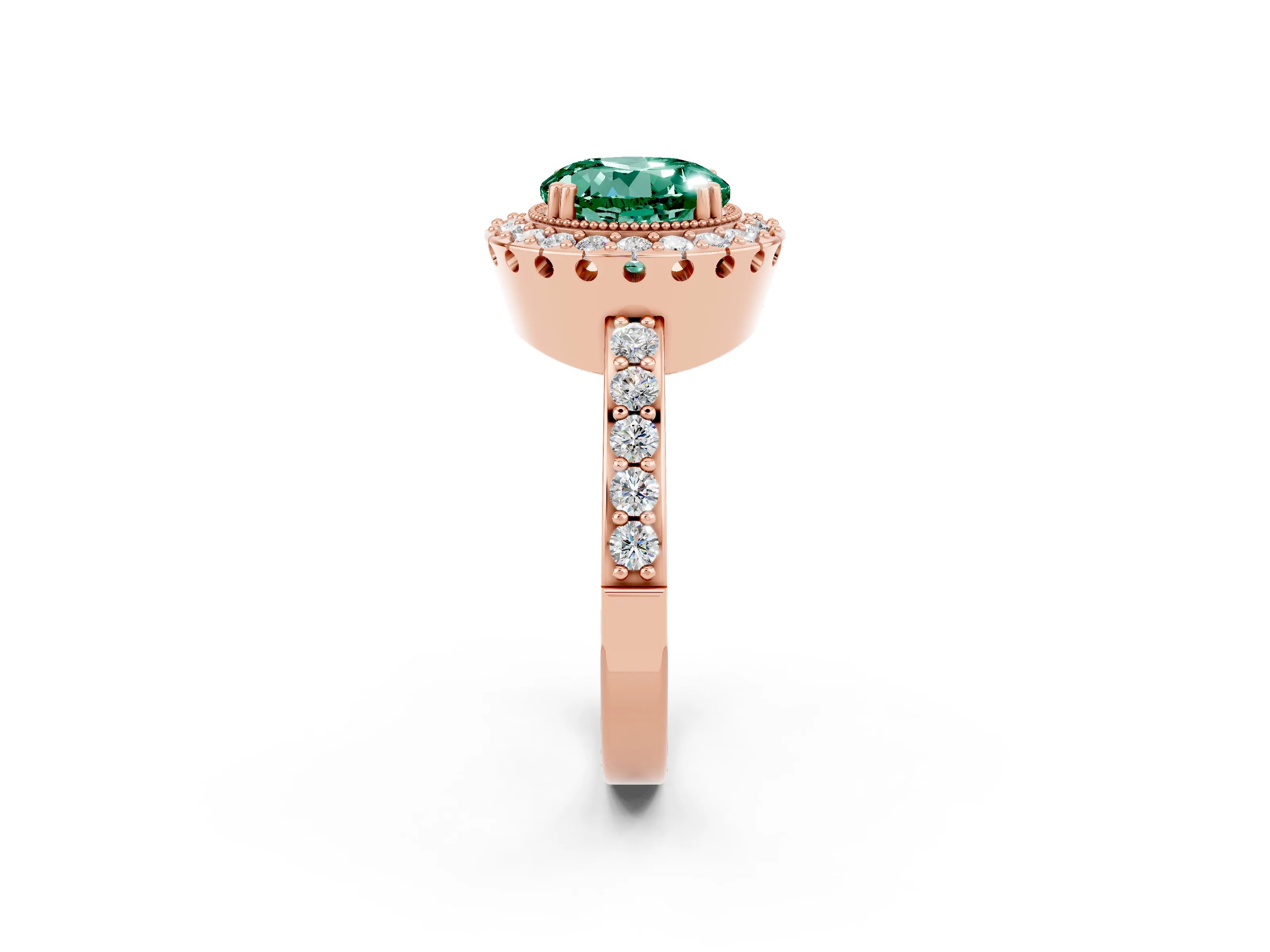 Rose gold Round Cut Diamond Halo Ring with Pavé Band and Prong Setting_2