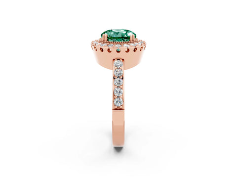 Rose gold Round Cut Diamond Halo Ring with Pavé Band and Prong Setting_2