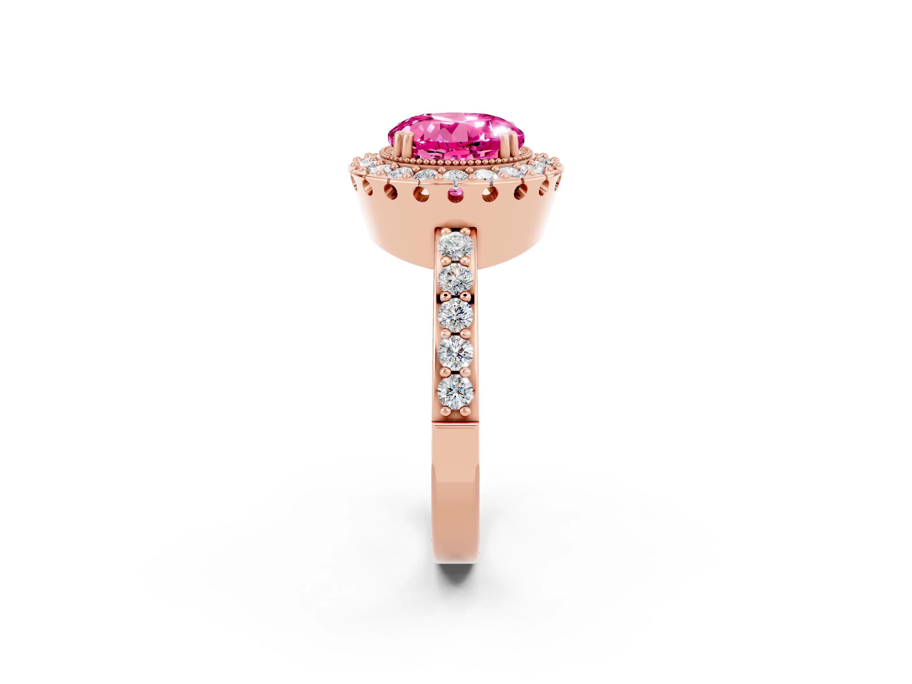 Rose gold Round Cut Diamond Halo Ring with Pavé Band and Prong Setting_2