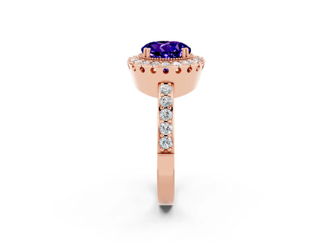 Rose gold Round Cut Diamond Halo Ring with Pavé Band and Prong Setting_2