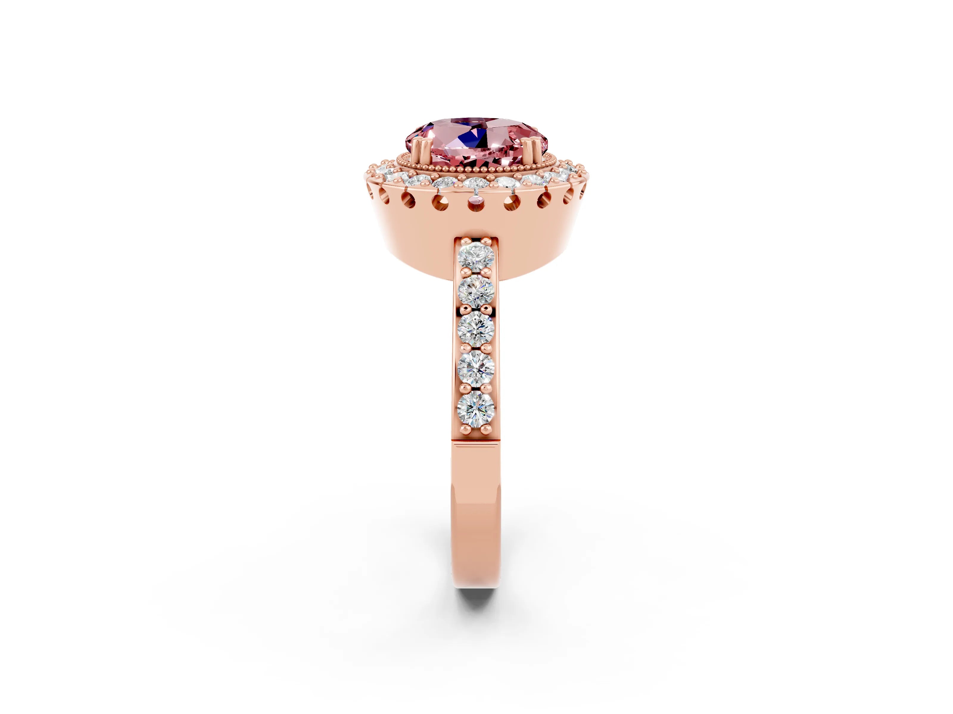 Rose gold Round Cut Diamond Halo Ring with Pavé Band and Prong Setting_2