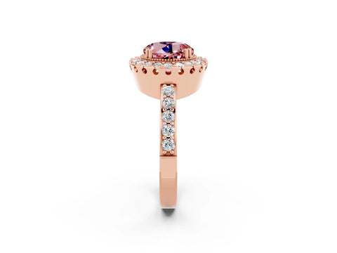 Rose gold Round Cut Diamond Halo Ring with Pavé Band and Prong Setting_2