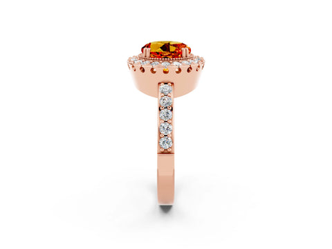 Rose gold Round Cut Diamond Halo Ring with Pavé Band and Prong Setting_2
