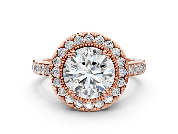 Rose Gold Round Pierced Gallery Halo Engagement Ring Setting