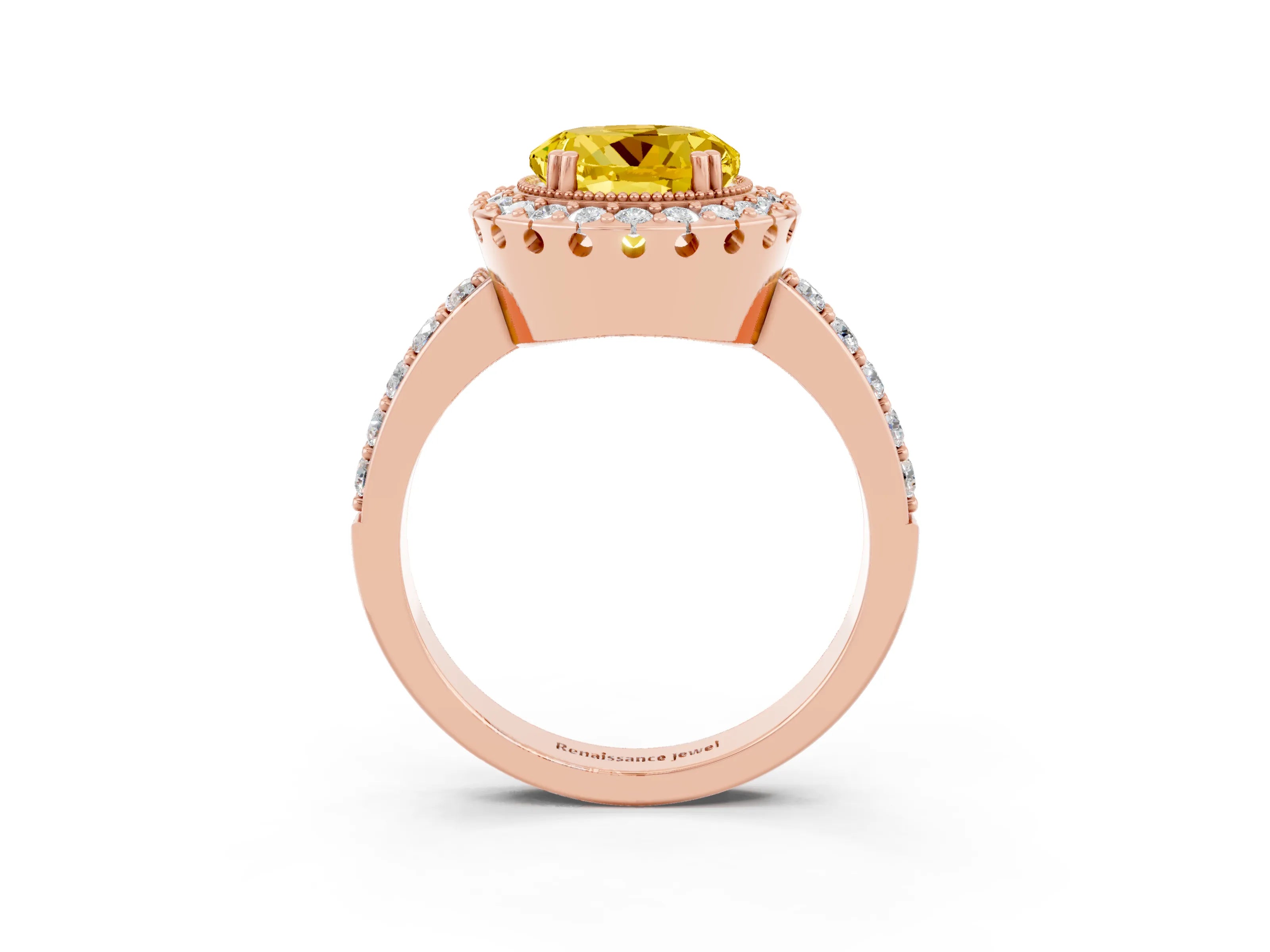 Rose gold Round Cut Diamond Halo Ring with Pavé Band and Prong Setting_3