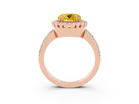 Rose gold Round Cut Diamond Halo Ring with Pavé Band and Prong Setting_3