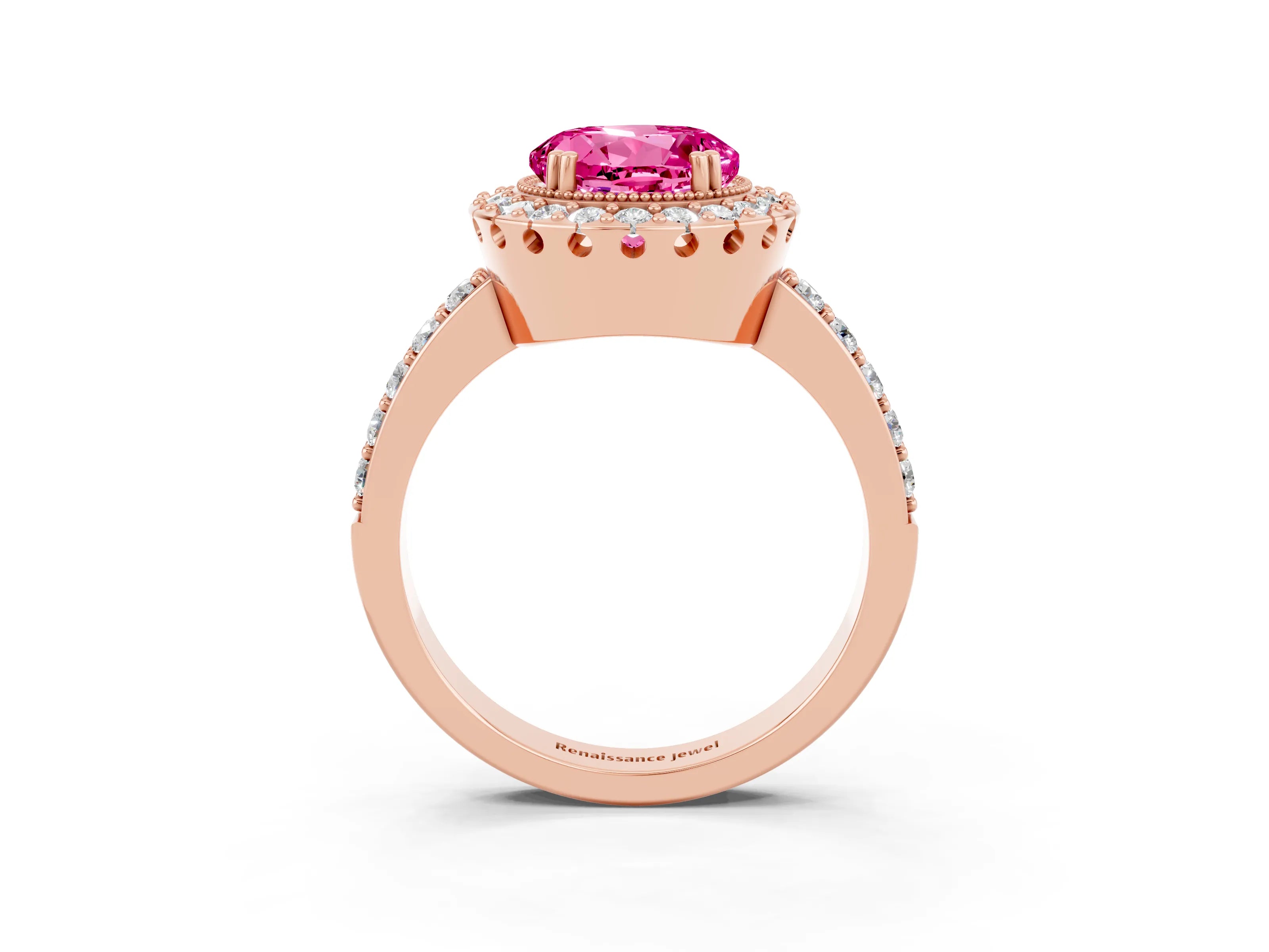 Rose gold Round Cut Diamond Halo Ring with Pavé Band and Prong Setting_3
