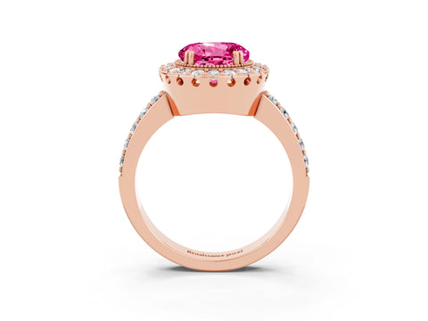 Rose gold Round Cut Diamond Halo Ring with Pavé Band and Prong Setting_3