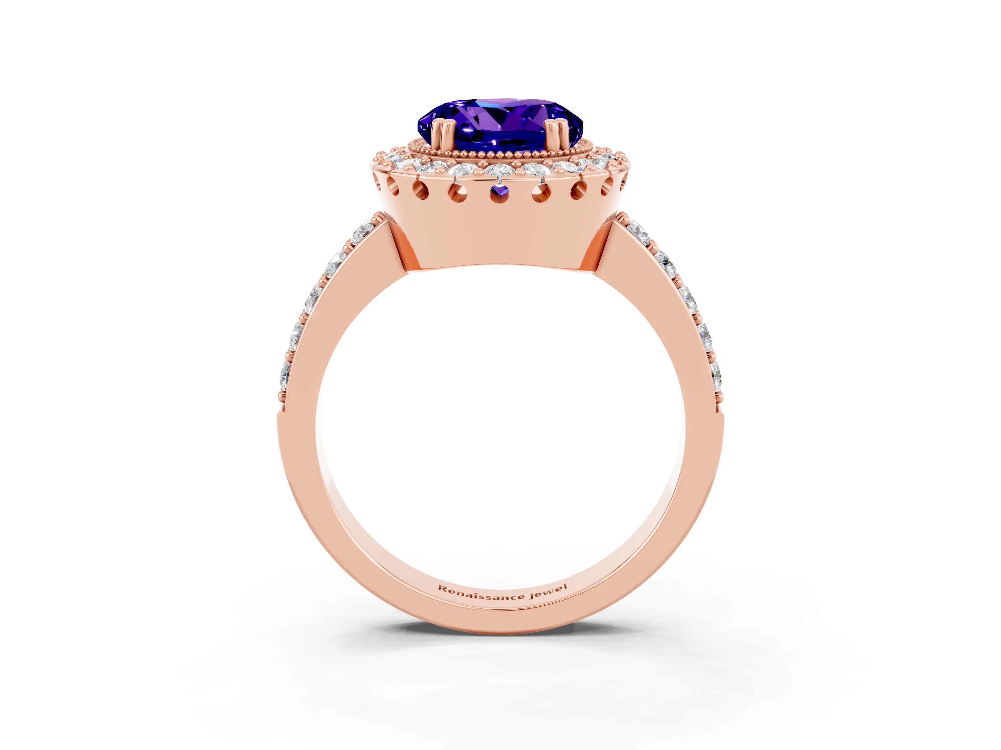 Rose gold Round Cut Diamond Halo Ring with Pavé Band and Prong Setting_3