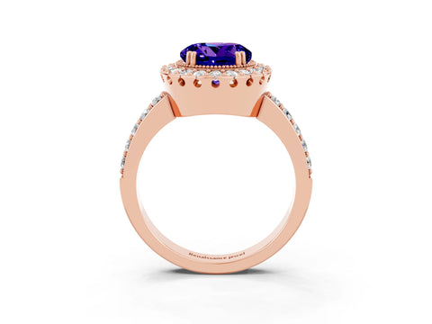 Rose gold Round Cut Diamond Halo Ring with Pavé Band and Prong Setting_3