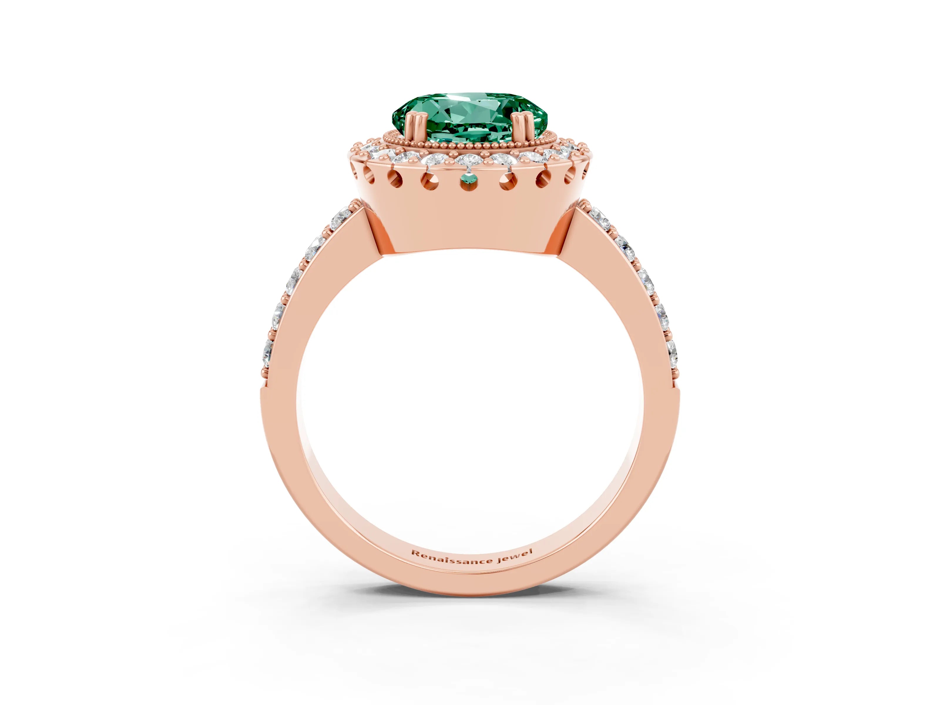 Rose gold Round Cut Diamond Halo Ring with Pavé Band and Prong Setting_3