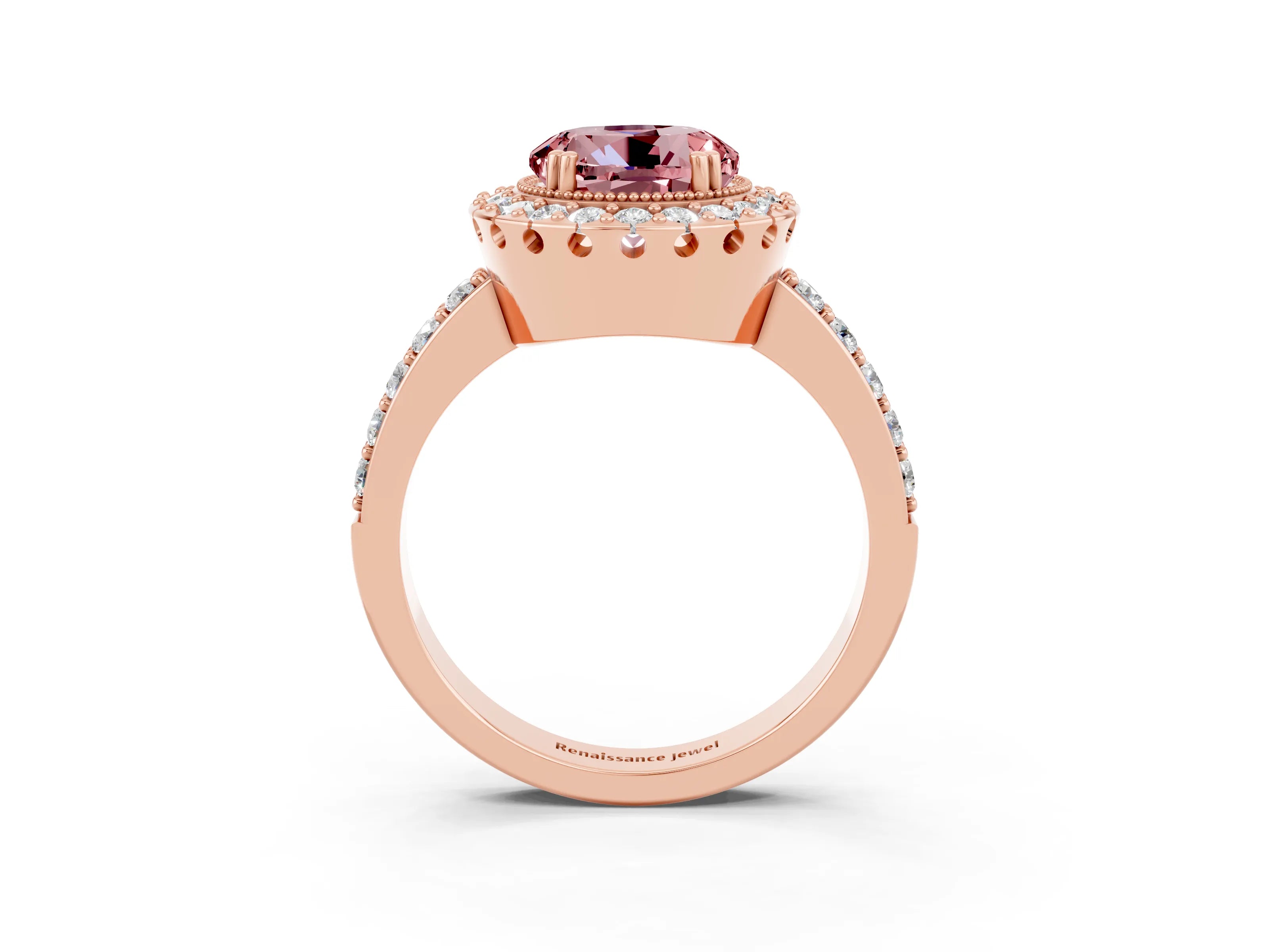 Rose gold Round Cut Diamond Halo Ring with Pavé Band and Prong Setting_3