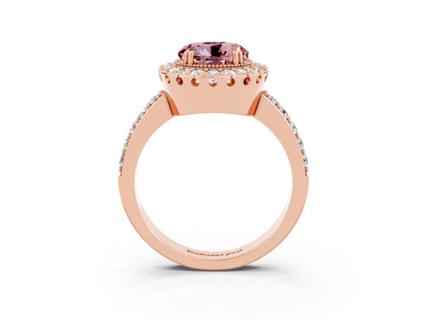 Rose gold Round Cut Diamond Halo Ring with Pavé Band and Prong Setting_3
