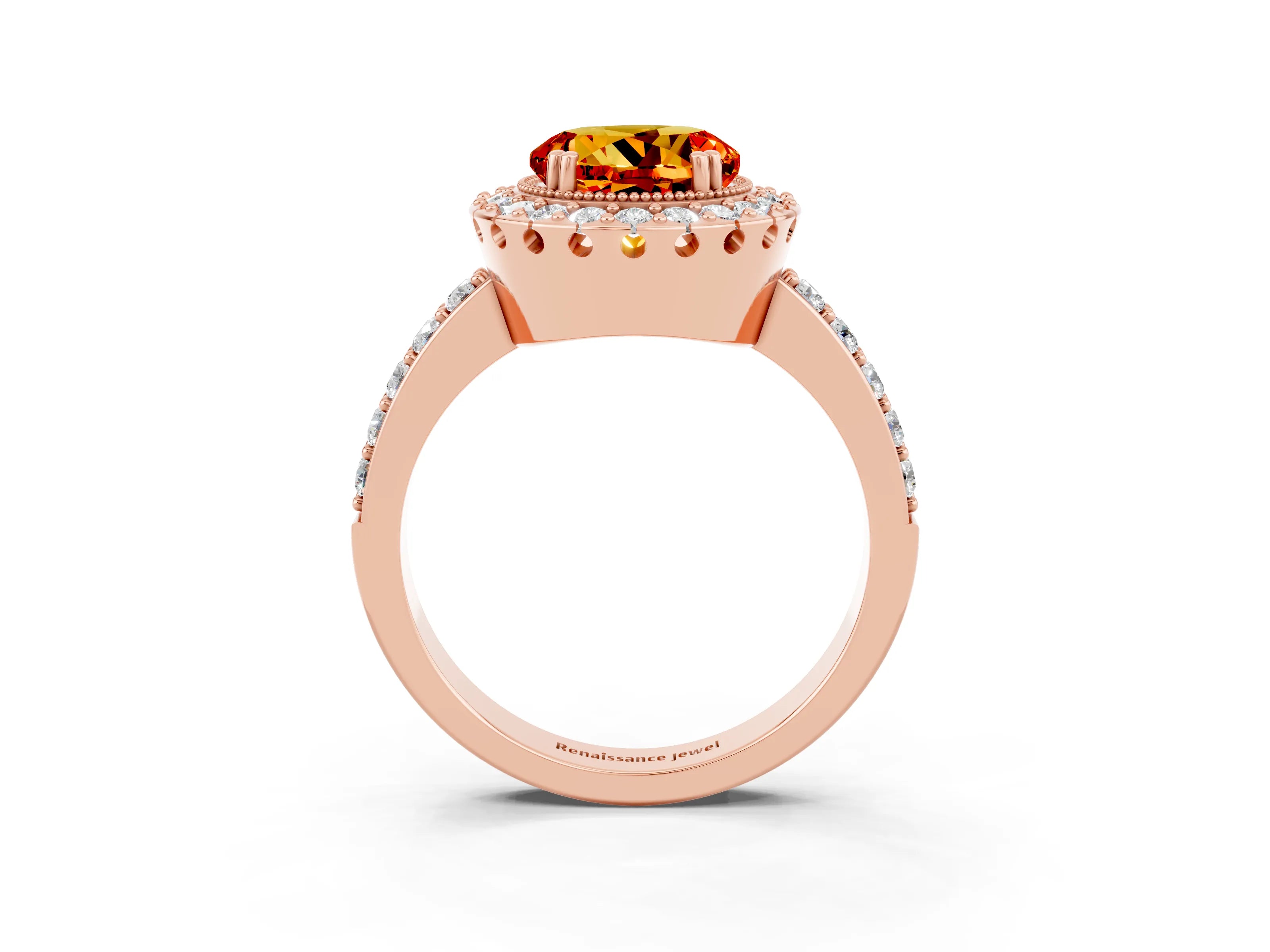 Rose gold Round Cut Diamond Halo Ring with Pavé Band and Prong Setting_3