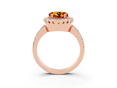 Rose gold Round Cut Diamond Halo Ring with Pavé Band and Prong Setting_3
