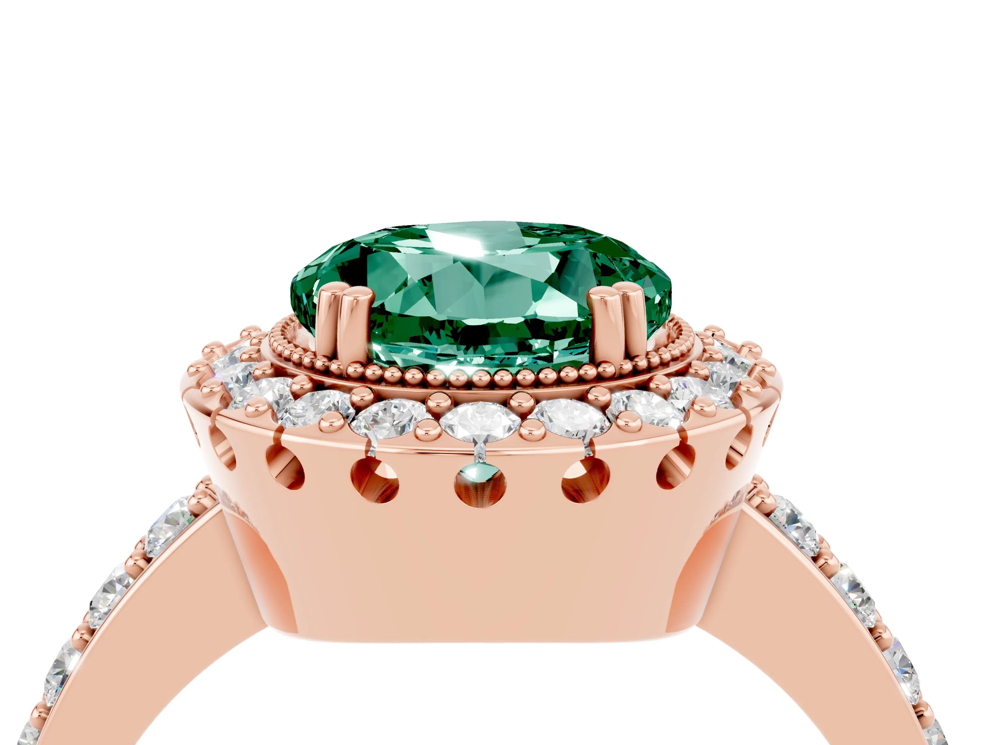 Rose gold Round Cut Diamond Halo Ring with Pavé Band and Prong Setting_4