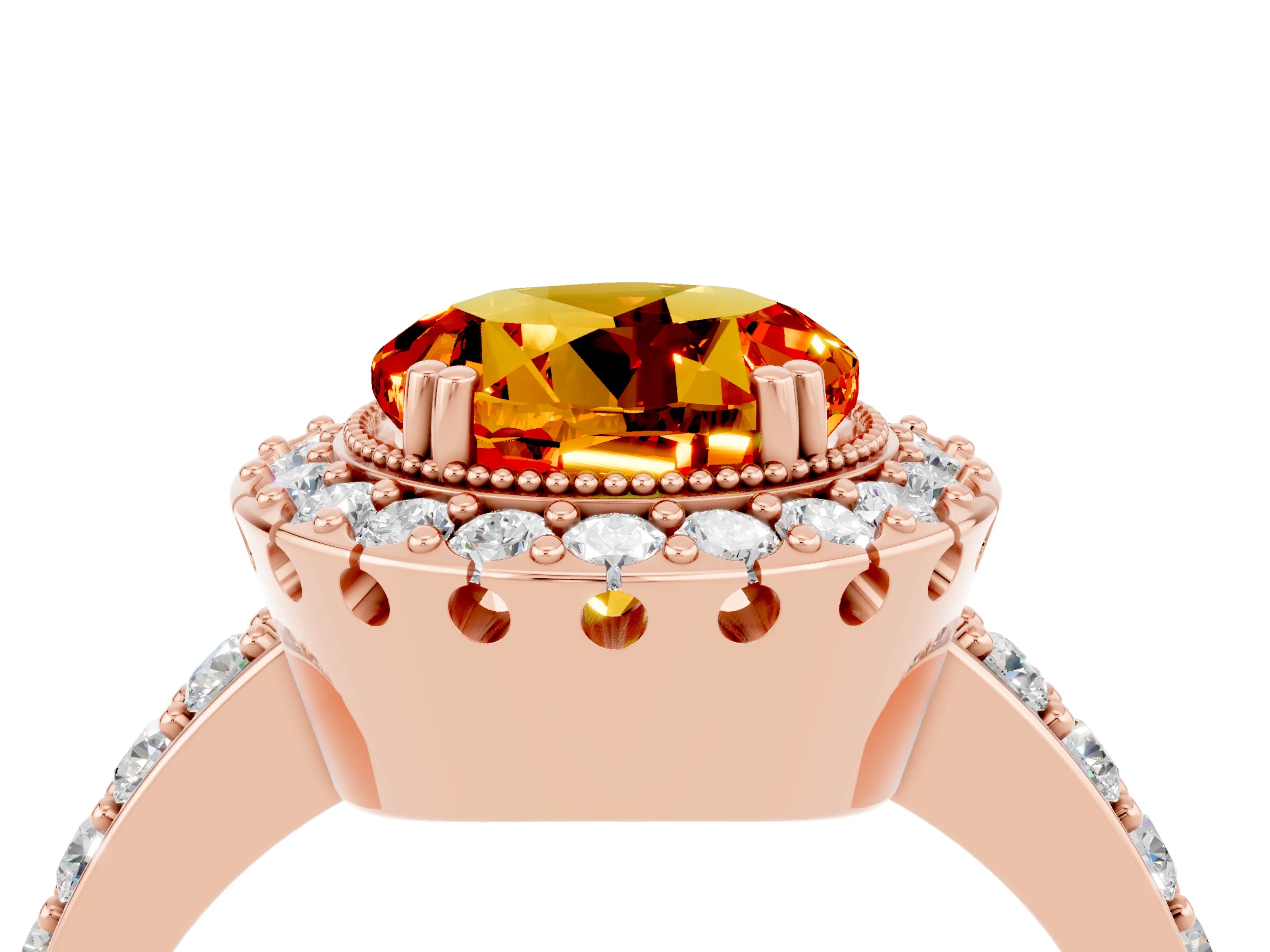 Rose gold Round Cut Diamond Halo Ring with Pavé Band and Prong Setting_4