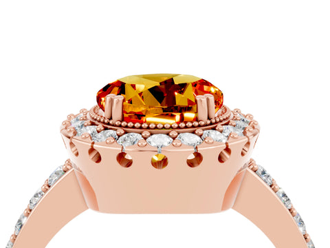 Rose gold Round Cut Diamond Halo Ring with Pavé Band and Prong Setting_4