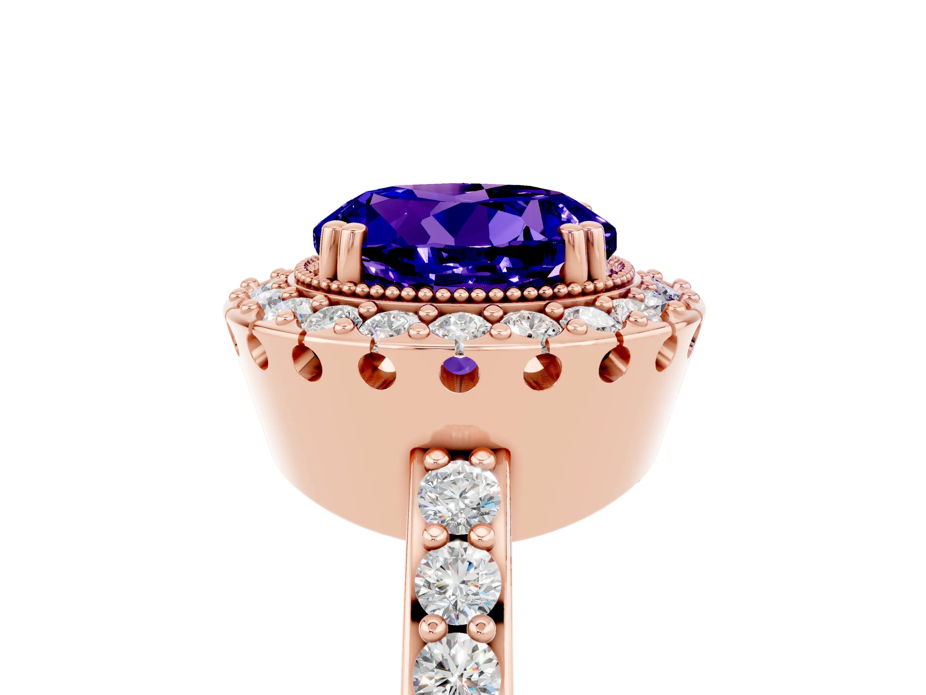 Rose gold Round Cut Diamond Halo Ring with Pavé Band and Prong Setting_5