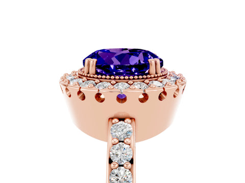 Rose gold Round Cut Diamond Halo Ring with Pavé Band and Prong Setting_5