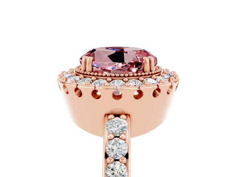 Rose gold Round Cut Diamond Halo Ring with Pavé Band and Prong Setting_5