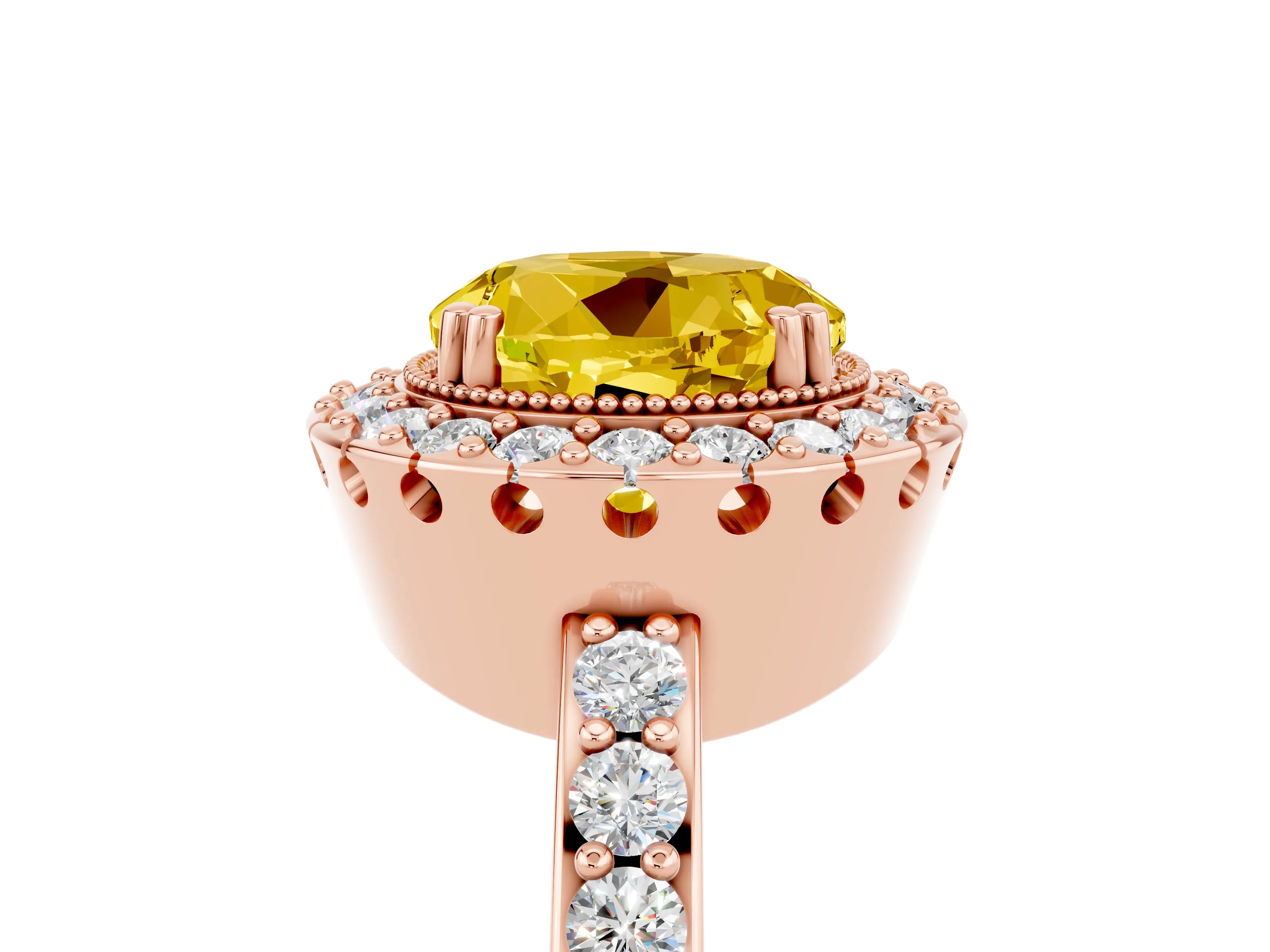Rose gold Round Cut Diamond Halo Ring with Pavé Band and Prong Setting_5