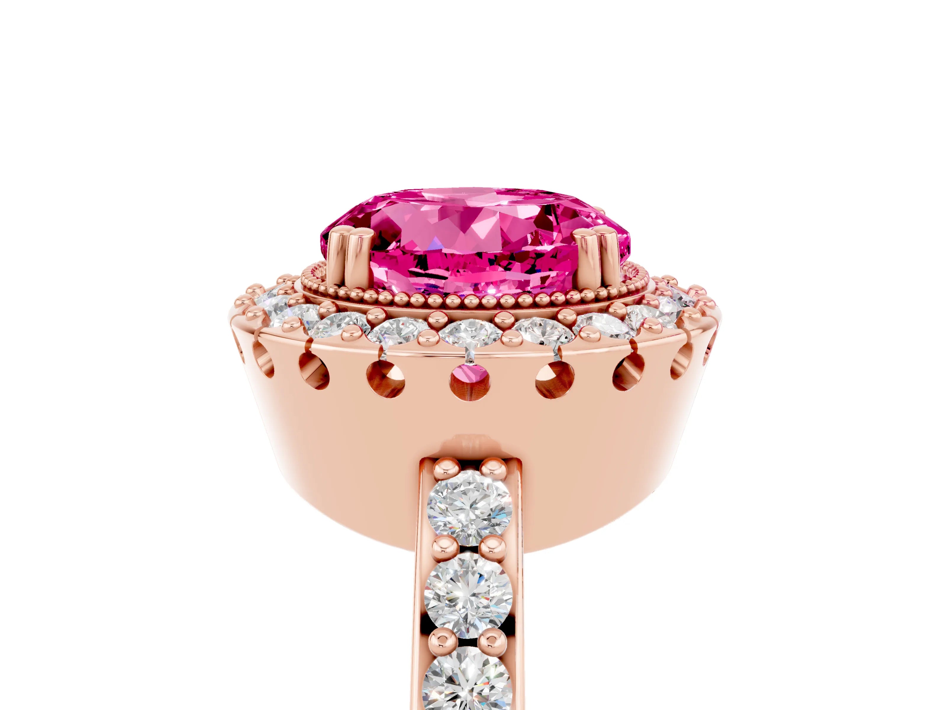 Rose gold Round Cut Diamond Halo Ring with Pavé Band and Prong Setting_5
