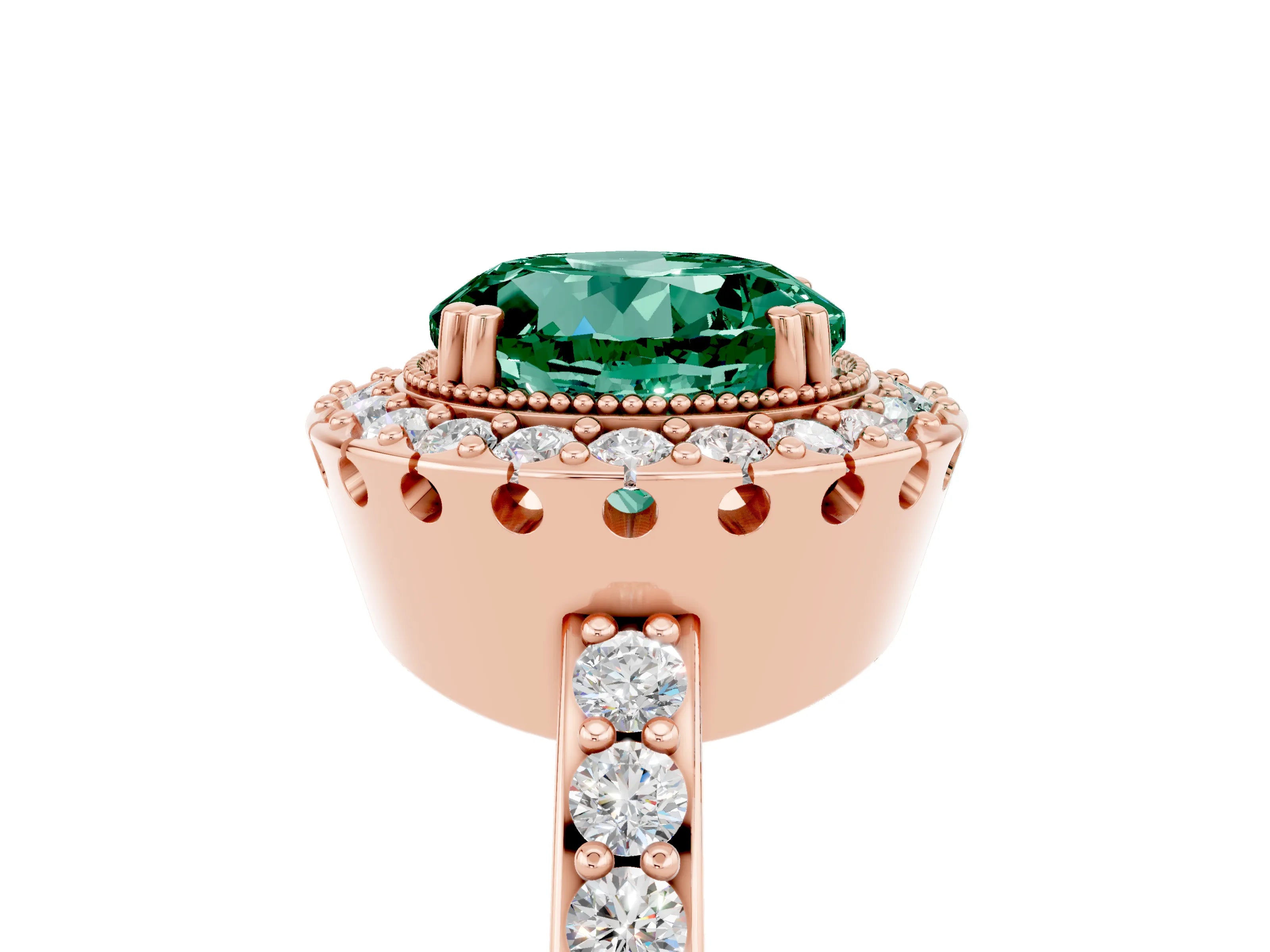 Rose gold Round Cut Diamond Halo Ring with Pavé Band and Prong Setting_5