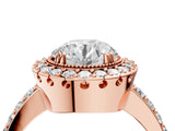 Rose gold Round Cut Diamond Halo Ring with Pavé Band and Prong Setting_7