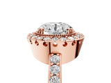 Rose gold Round Cut Diamond Halo Ring with Pavé Band and Prong Setting_8